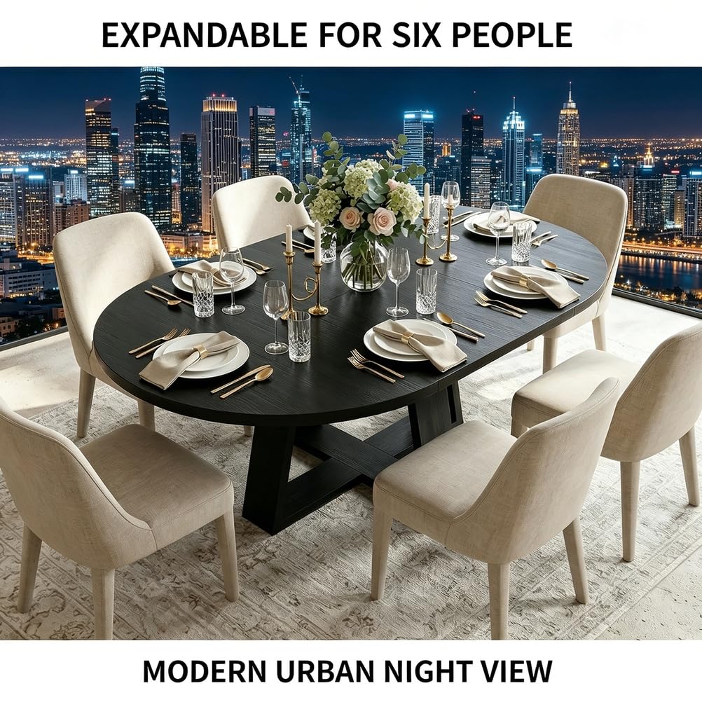Mesa de comedor extensible, mesa de comedor redonda expandible, cocina de madera con estante de almacenamiento, ahorra espacio para 4-6 personas, ideal para espacios pequeños, sala de estar