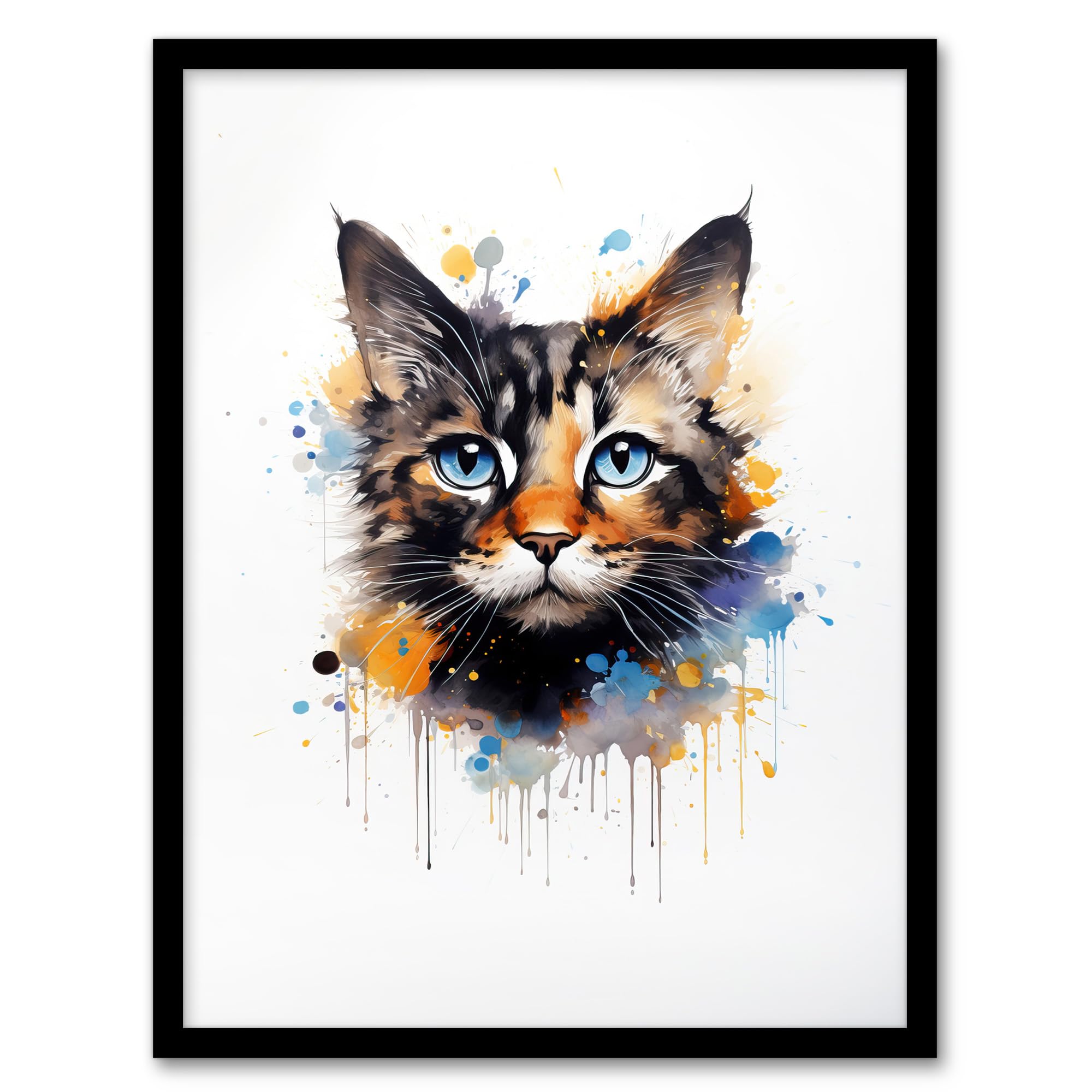 Artery8 Tortoiseshell Cat Lovers Gift Watercolour Pet Portrait Painting Artwork Artwork Framed Wall Art Print 18X24 Inch