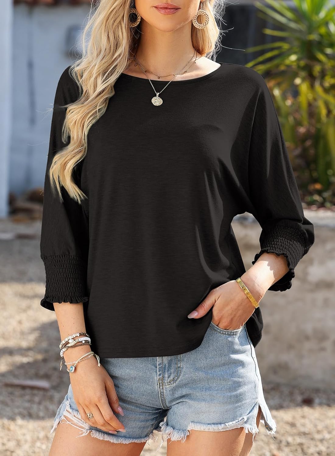 Dokotoo Women's 2026 Fashion Tops 3/4 Sleeve T-Shirts Cute Crewneck Basic Business Tees Blouses - Image 3