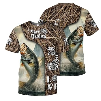 Amazon.com: MYMISOR Bass Fishing 3D Print T-Shirt, Beautiful