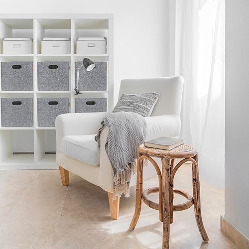 Miniatura 5 de Cestas de almacenamiento para estantes, fieltro y cuero, juego de 4 cubos, 12 x 12 x 12 pulgadas, cestas para organización de armario, cubos Kallax