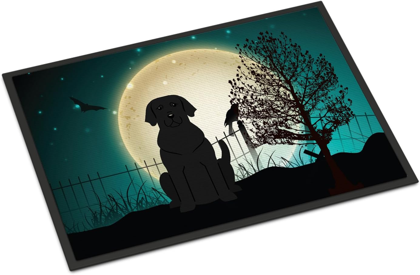 Caroline's Treasures BB2247MAT Halloween Scary Black Labrador Doormat 18x27 Front Door Mat Indoor Outdoor Rugs for Entryway, Non Slip Washable Low Pile, 18H X 27W