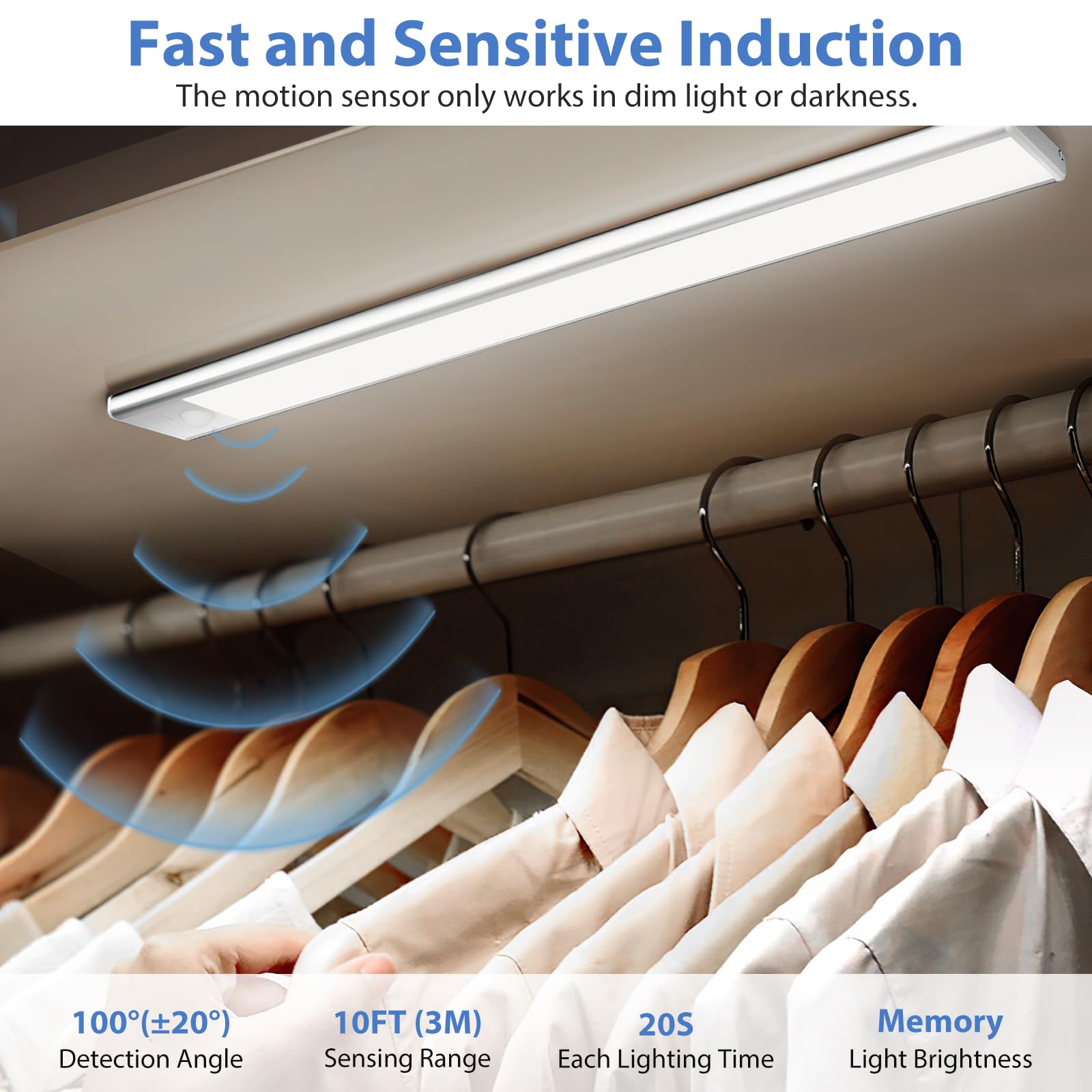 Ylatoial Luce Armadio LED, Armadio Led con Sensore di Movimento, USB Ricaricabile Magnetica Lampada, Dimmerabile Luce Led Sottopensile per Cucina Scale Corridoio Bagno Garage