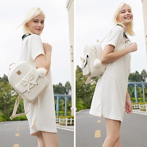 Miniatura 2 de ZGWJ Mini mochila de cuero con moño, mochila pequeña, linda mochila casual de viaje para niñas y mujeres, M, Mochilas tipo mochila