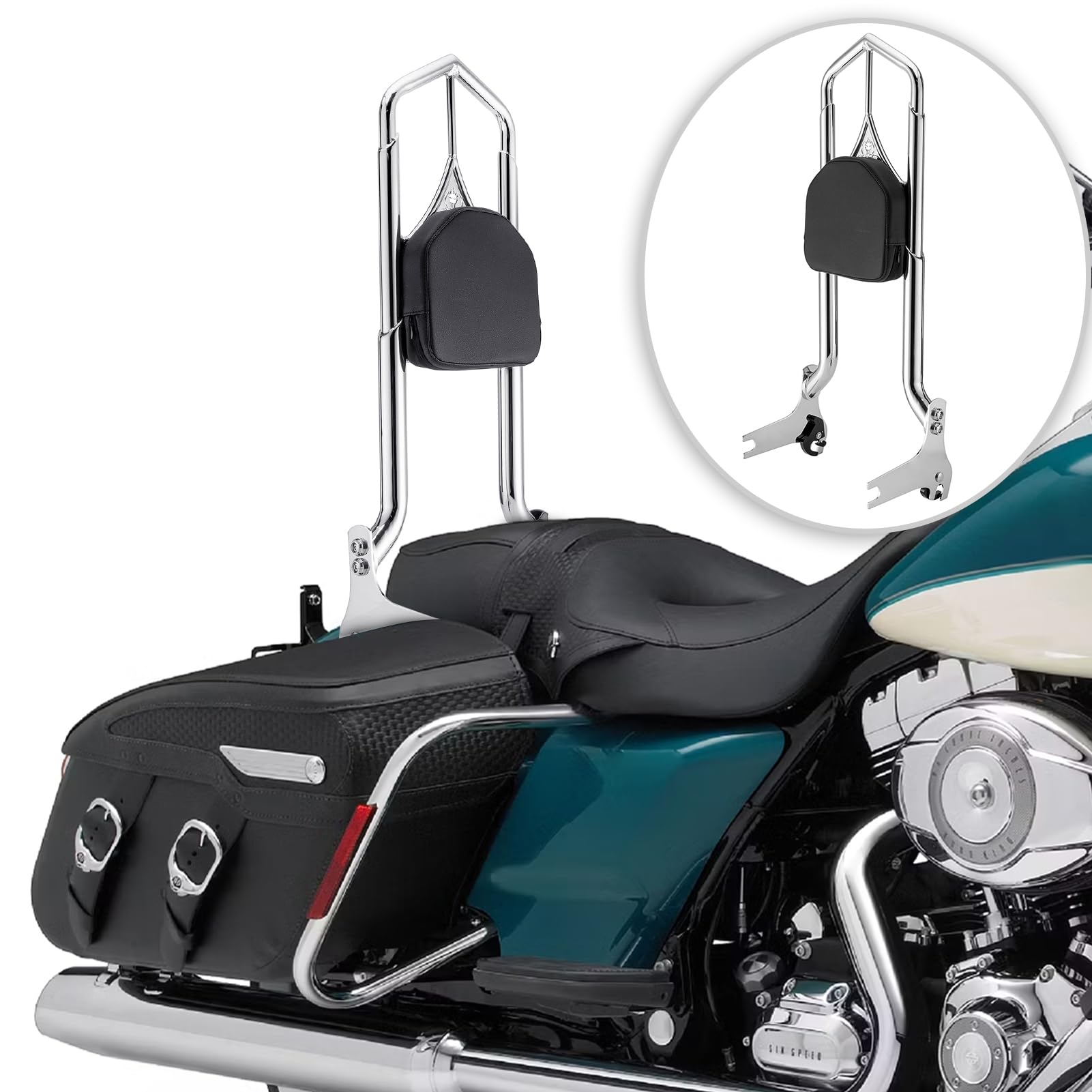 Detachable Sissy Bar Passenger Backrest For Harley Touring Models (1997-2008) - Black - View #2