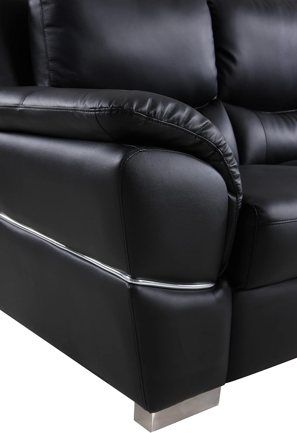 Blackjack Furniture Binion 1 Piece Modern Genuine Leather Loveseat for Living Room with Padded Headrest, Wide Arms & Chrome Accents, Elegant Upholstered Couch, Loveseat, Black