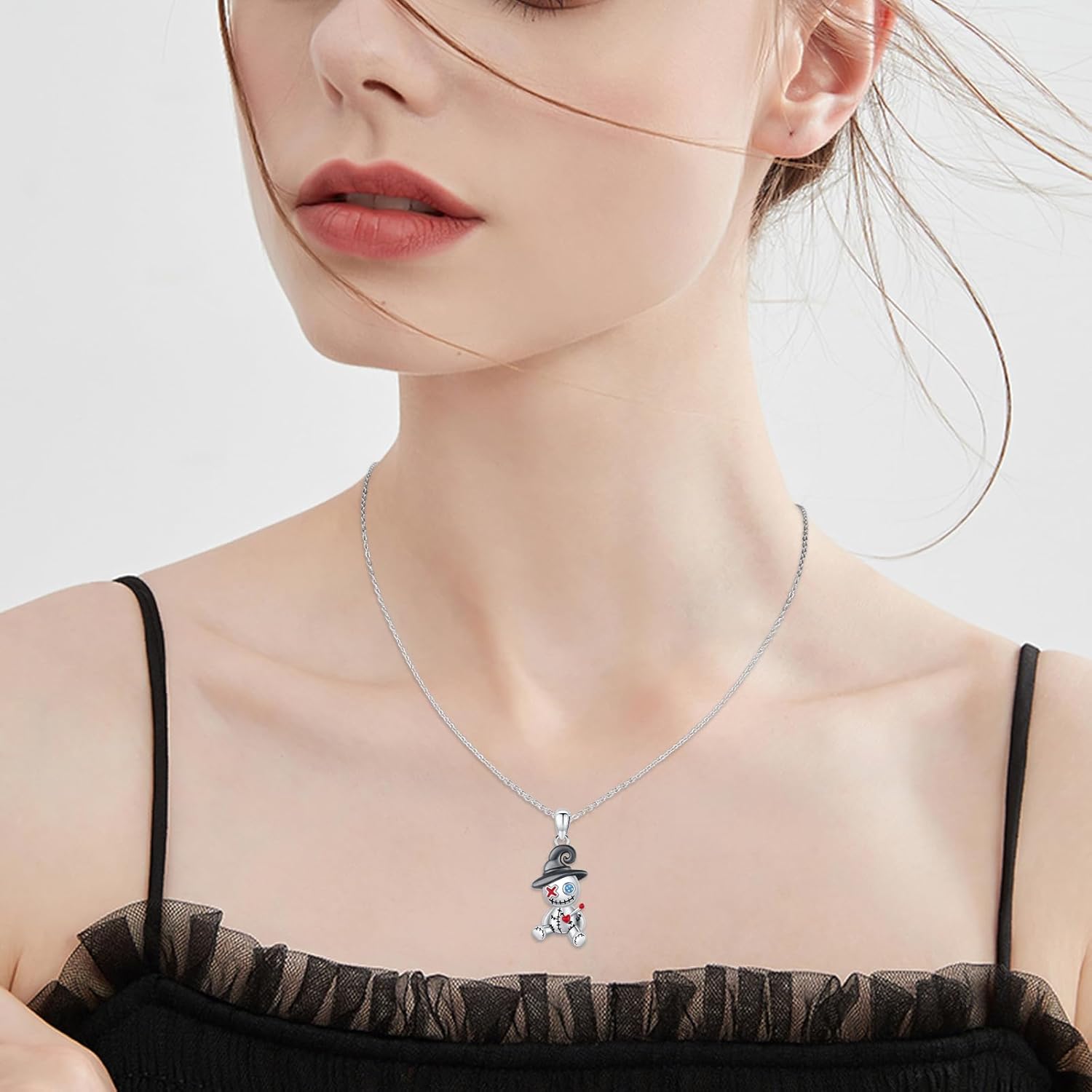 Voodoo Doll Necklace 925 Sterling Silver Gothic Ghost Pendant Witch Necklace Voodoo Dolls Jewelry for Women Halloween - Image 3