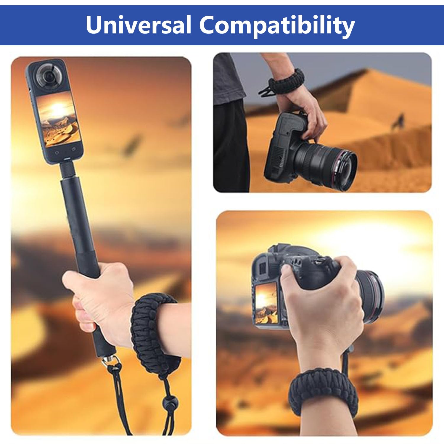 Sangle de Poignet pour Appareil Photo avec vis à Anneau en D de 1/4 Pouce, Sangle de Poignet Réglable pour Appareil Photo pour DJI Osmo Pocket 3 Poignée, Insta 360 X5/X4/X3, Osmo Mobile 7P/7/6/Se