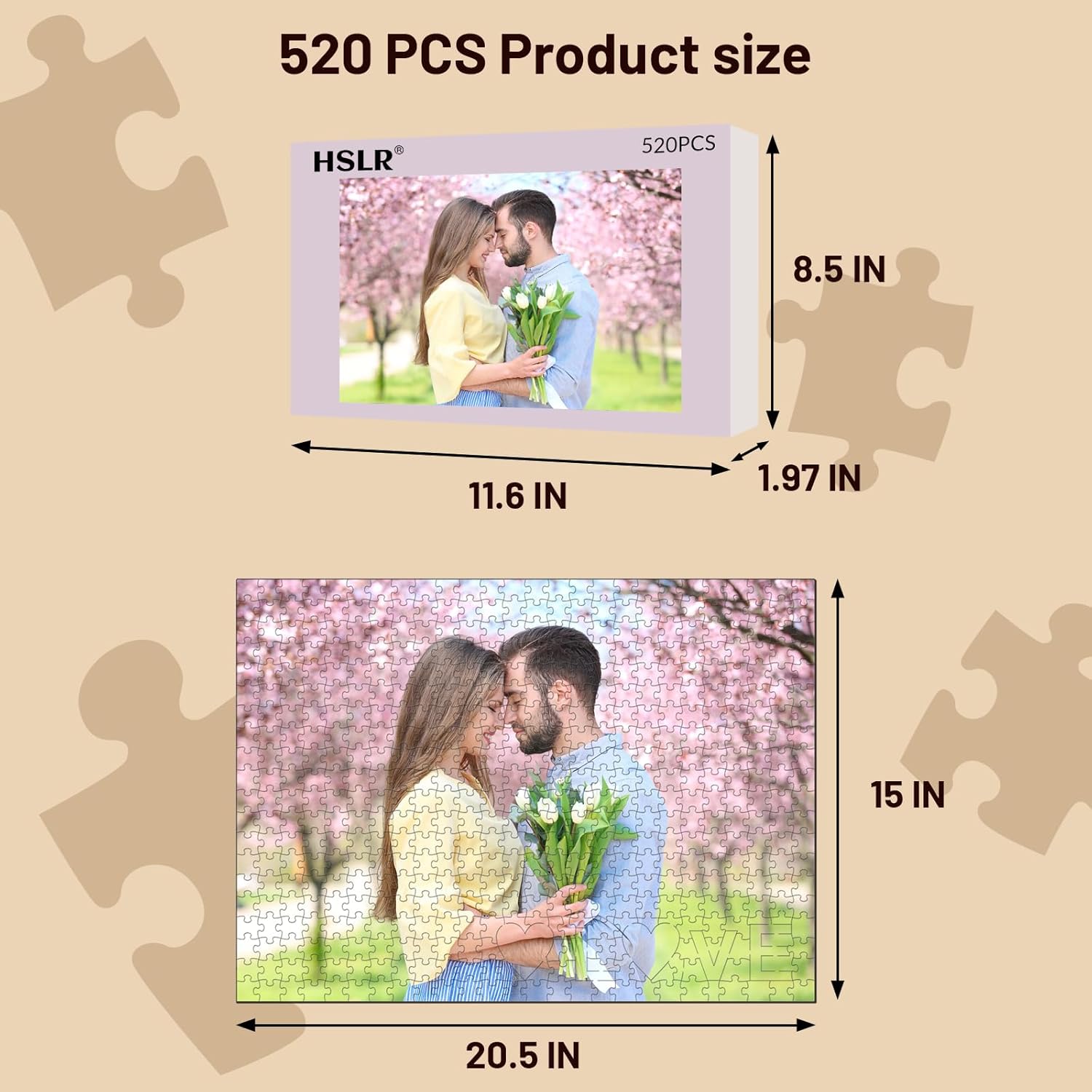 Custom Photo Puzzle 70/300/500/520/1000 Pieces, Personalized Picture Jigsaw Puzzle from Your Own Photos, Custom Puzzle Gift for Christmas, Pets, Weddings, Adults and Couples (520-square)