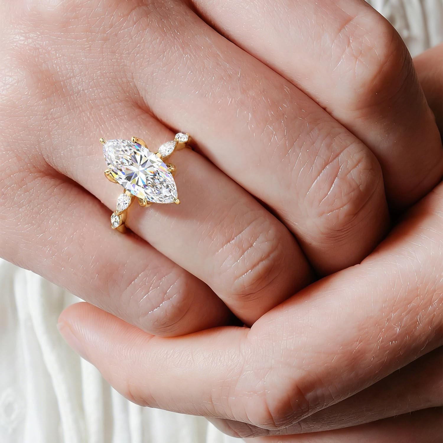 3CT Marquise Cut Moissanite Engagement Ring for Women, 14K White Gold Plated S925 Sterling Silver Moissanite Wedding Rings, D Color VVS1 Anniversary Promise Travel Band