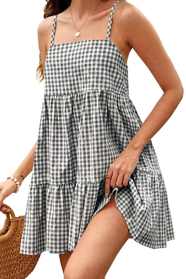 ELLEVEN Women's Gingham Mini Dress Beach Casual Cute Black Small by ELLEVEN - Used condition - US$32.39