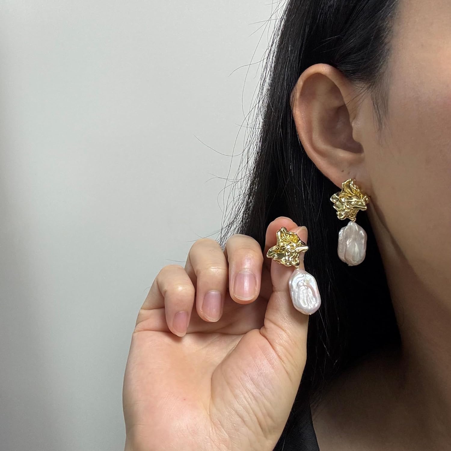 Handmade Freshwater Cultured Rectange Baroque Pearl Statement Dangling Drop Earrings for Women - Image 5