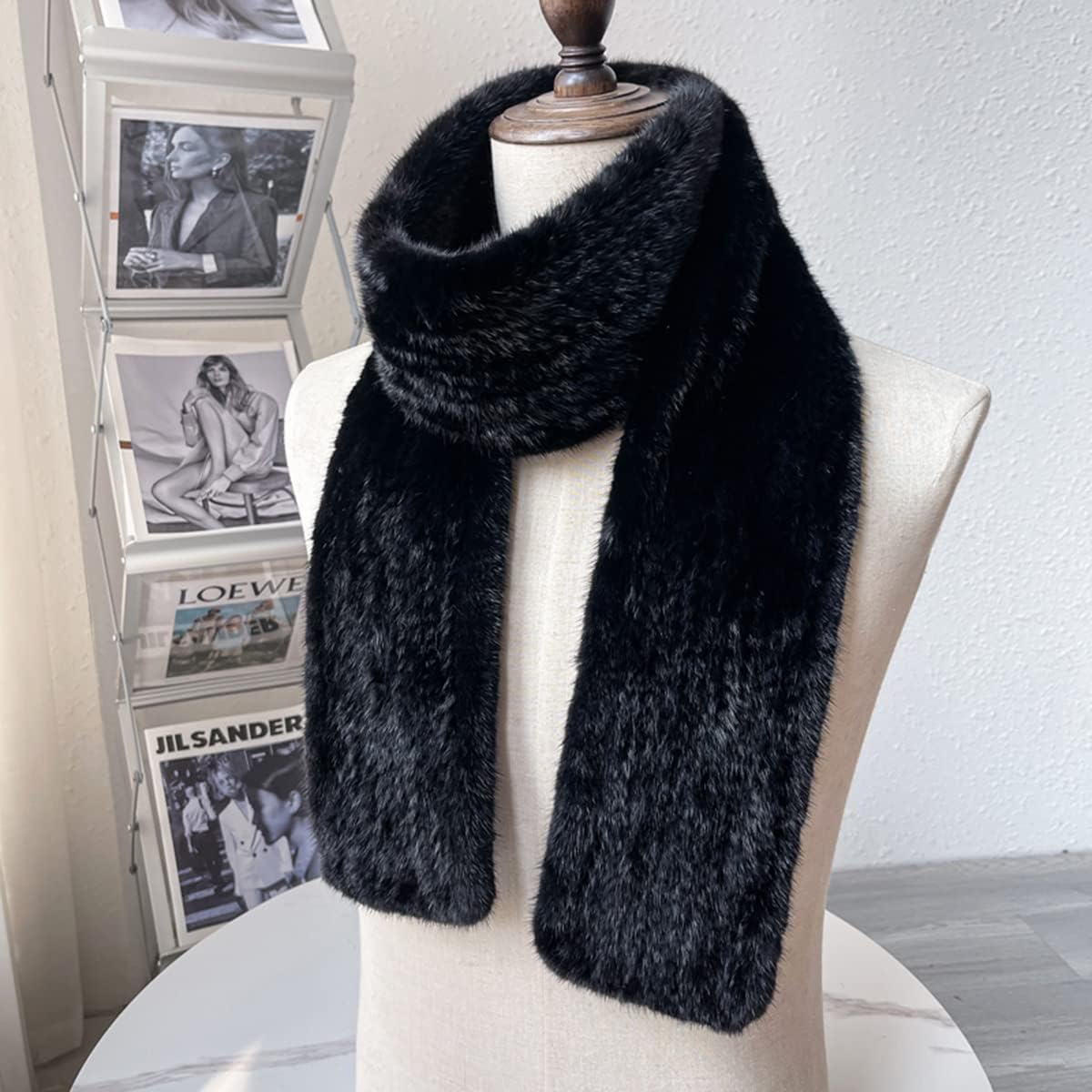 Men Winter Scarves Real Mink Hair Long Scarf Cold Weather Neck Warmer Outdoor Wrap 170x12cm