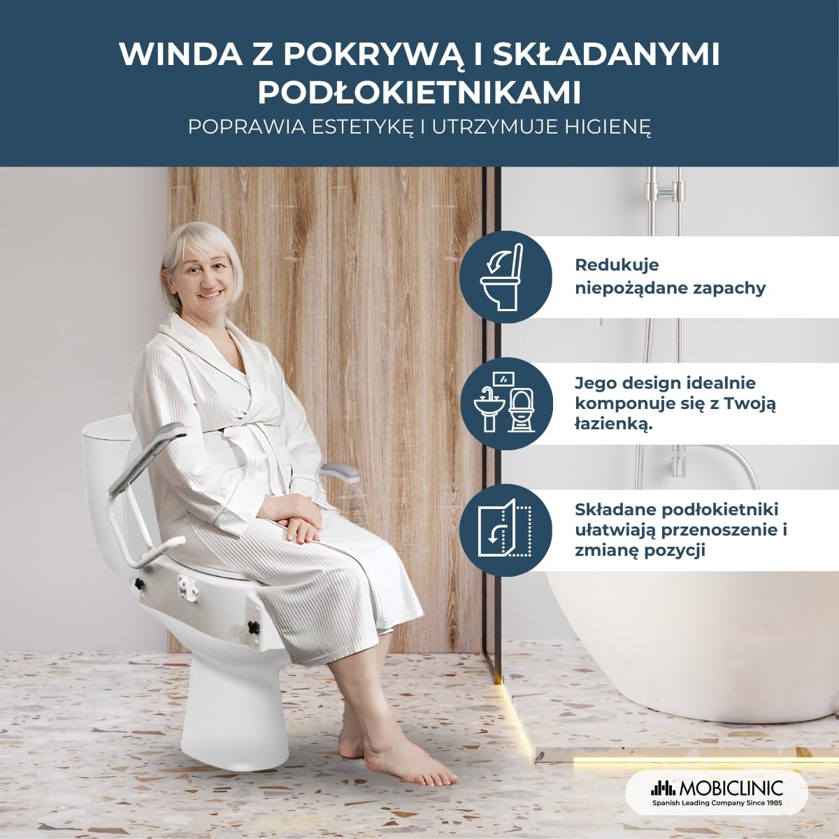 Muralla, Podnośnik do WC z podłokietnikami, Podnoszona deska, Adapter do WC dla seniorów, Regulacja wysokości od 5 do 15 cm, Uchylne, składane podłokietniki
