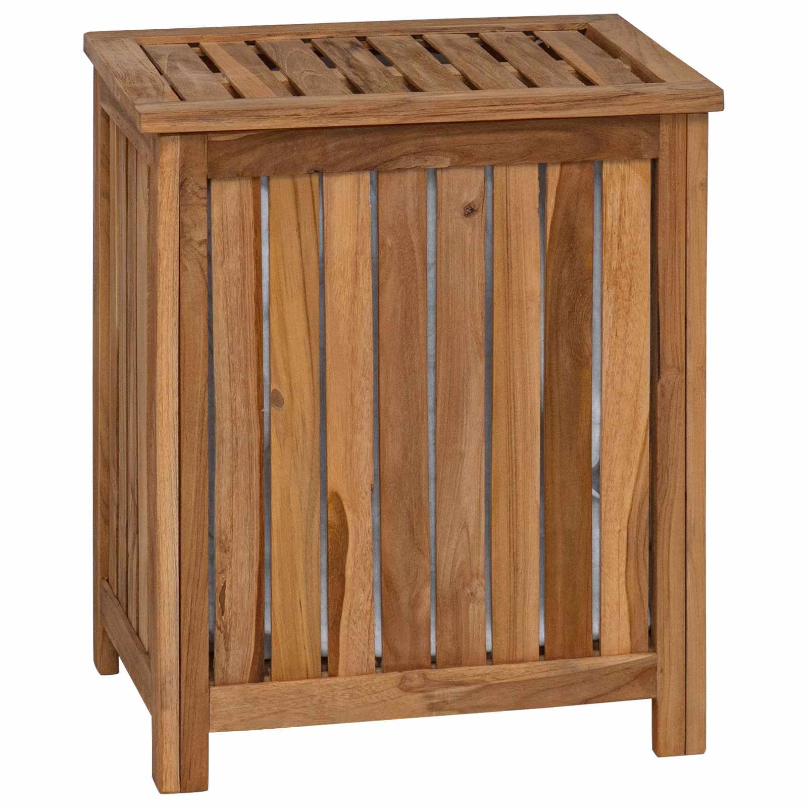 Wäschekorb Rechteckig 50 x 35 x 60 cm Massivholz Teak | Massives Teakholz, geschlitztes Muster für Belüftung, robuste Struktur, einfache Pflege mit feuchtem Tuch
