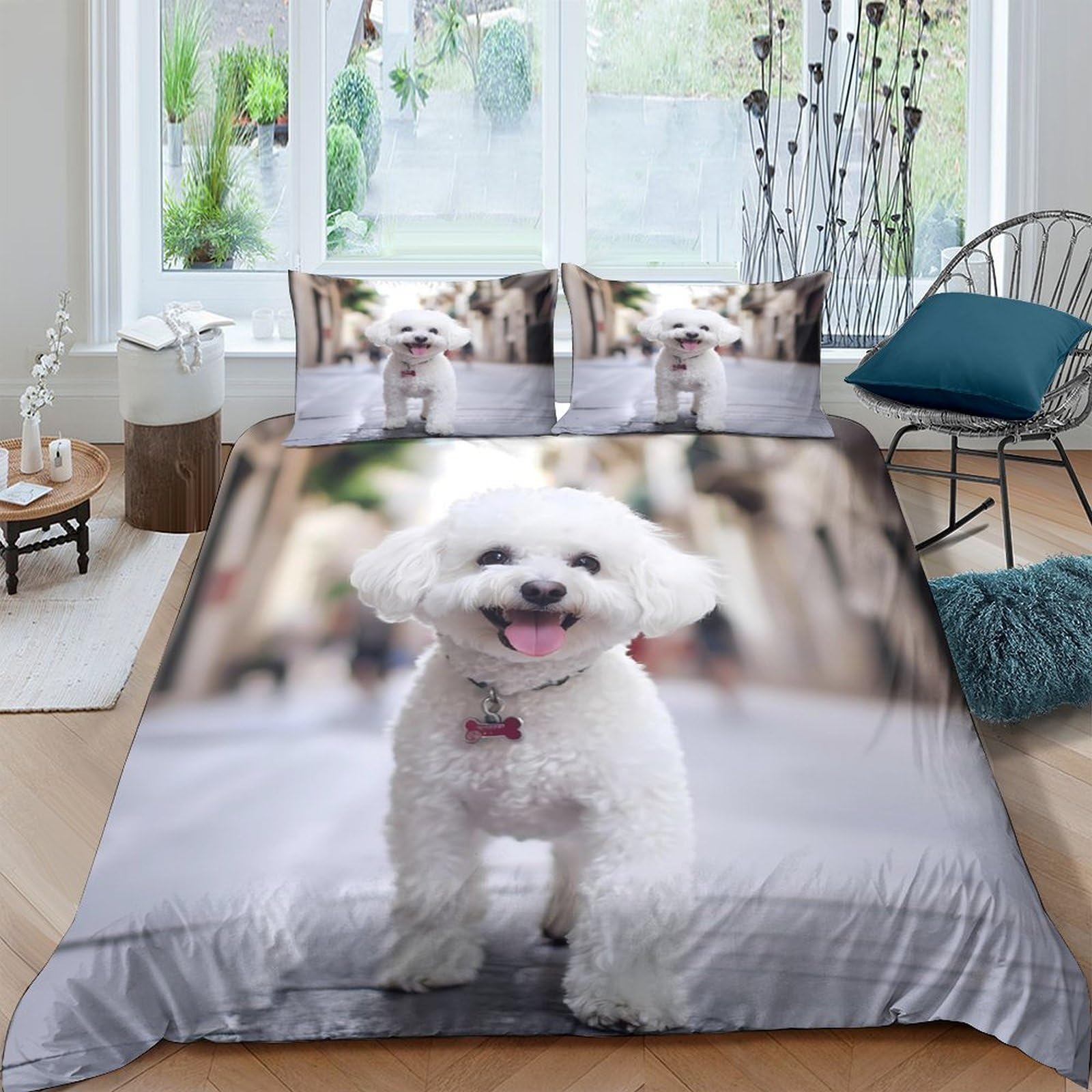 Ctjqhvkz Style-6 3D Printed White Poodle Fitted Sheet Microfiber Soft Dog Pattern Bed Cover For Bedroom Dorm Mattress Protection Decor Single（135X200cm）