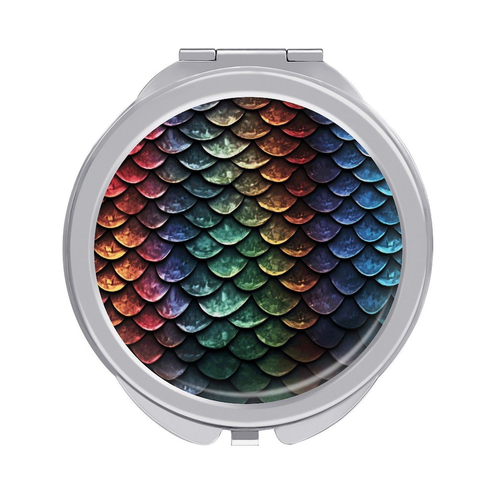 VstaDank Dragon Scale Travel Makeup Mirrors Exquisite Double-Sided 2X/1X Magnifying Folding Pocket Mirror Portable Round Handheld Mirror Mini Compact Mirrors for Outdoor Home
