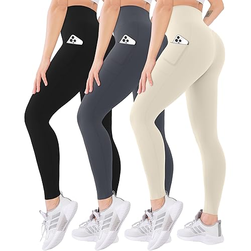 Blisset 3 Pack High Waisted Leggings for Women with Pockets Soft Active Tummy Control Pants for Yoga Running & Daily Wear