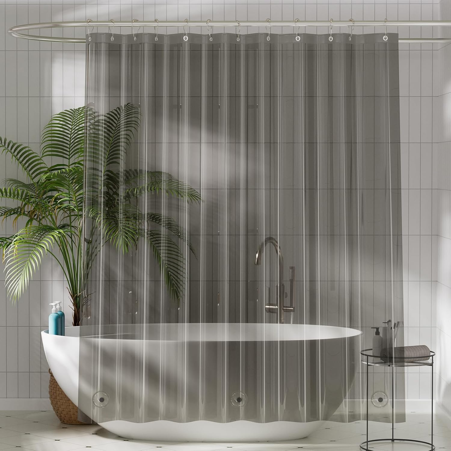 Titanker Forro de cortina de ducha, forro de ducha de plástico PEVA, 72 x 72 pulgadas, ligero, impermeable, para baño, con imanes y ojales