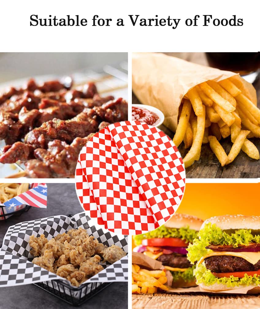100 fogli di carta da imballaggio per alimenti, a scacchi, colore rosso e bianco, per hamburger (30 x 30 cm