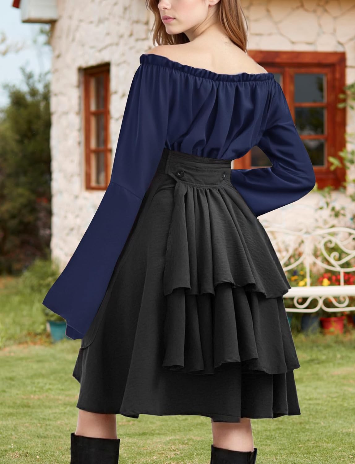 FEOYA Women’s Renaissance Off Shoulder Blouse Medieval Pirate Peasant Shirt for Cosplay Party Daily Wear - Image 2