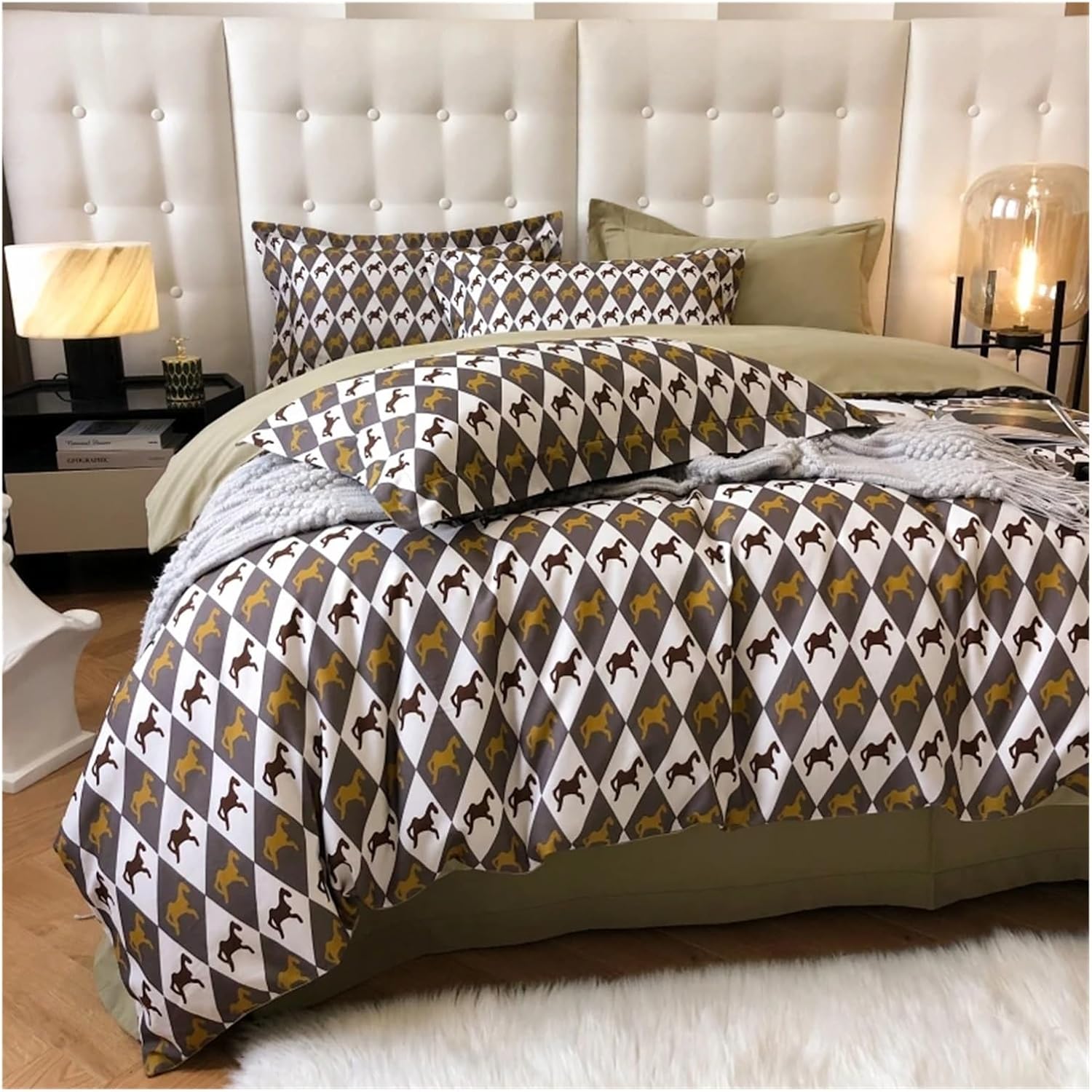 Stars Printed Duvet Cover Set King Queen Twin Bedding Set 4pcs Flat Sheet Quilted Fitted Sheet Elastic Soft Two Pillowcases,Bed