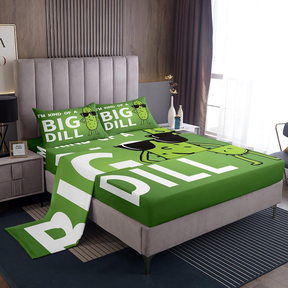 Kids Pickles Sheet Set Full Size Cute Pickles Bed Sheets Set for Boys Teens Decor Cucumber Print Sheets with Deep Pocket Fitted Sheet Green Vegetable Bedroom 4Pcs Multi 21 Full
