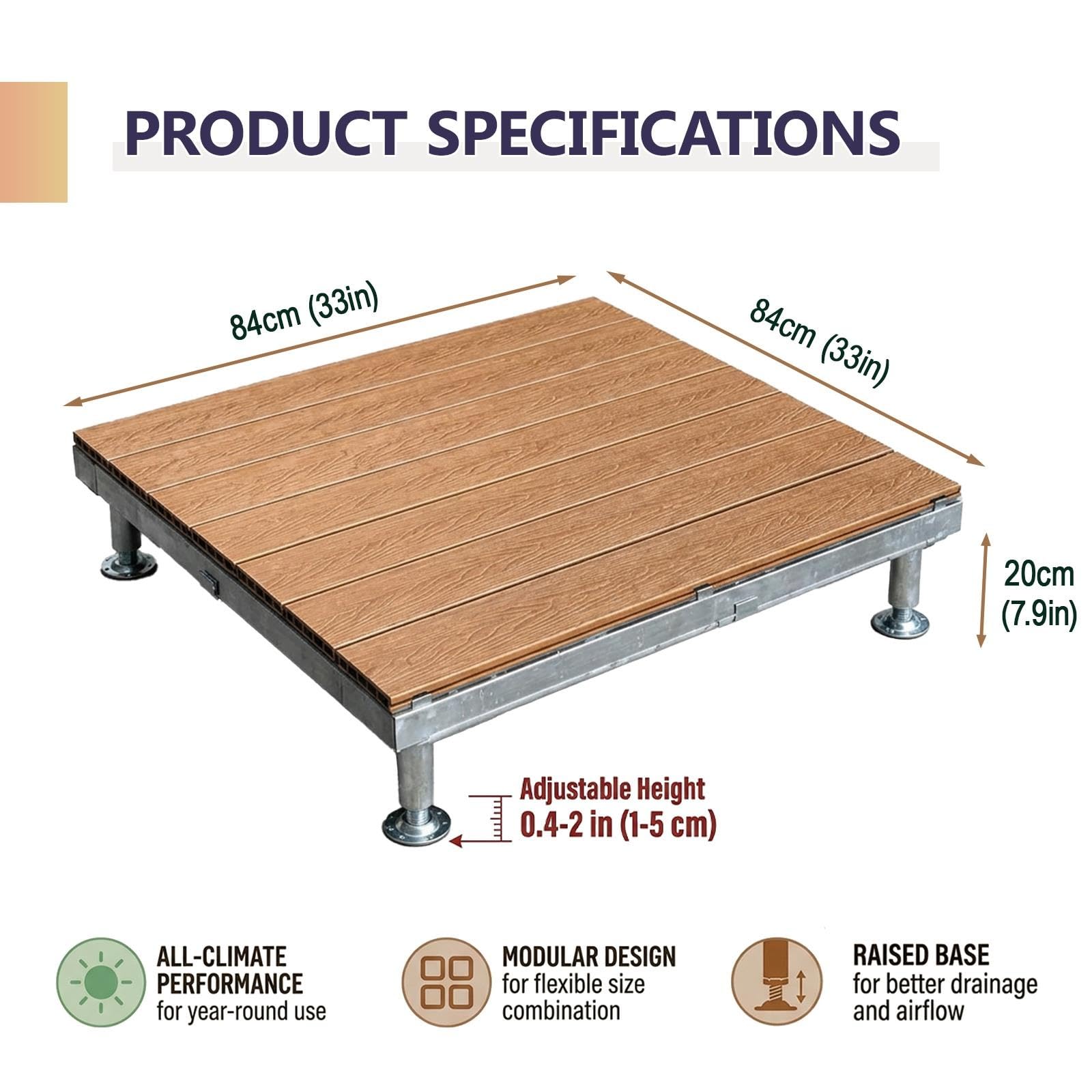 Piattaforma for decking portatile in WPC, sistema di decking modulare