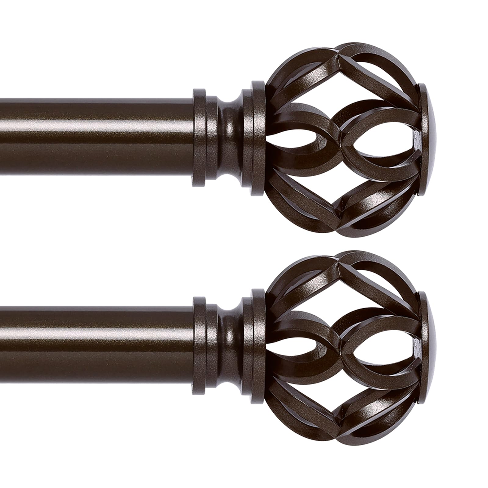 TVWOO Bronze Decorative Farmhouse Curtain Rods 2Pack:36-88"Adjustable Heavy Duty Single Window Curtain Rod for Bedroom Living Room,Brown Boho Rustic