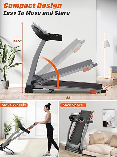 Miniatura 5 de Merax Treadmill with 8% Incline, 3.0HP Folding Treadmills for Home,10MPH Walking Pad with Handle Bar,300 LBS Capacity Walking Pad Treadmills with