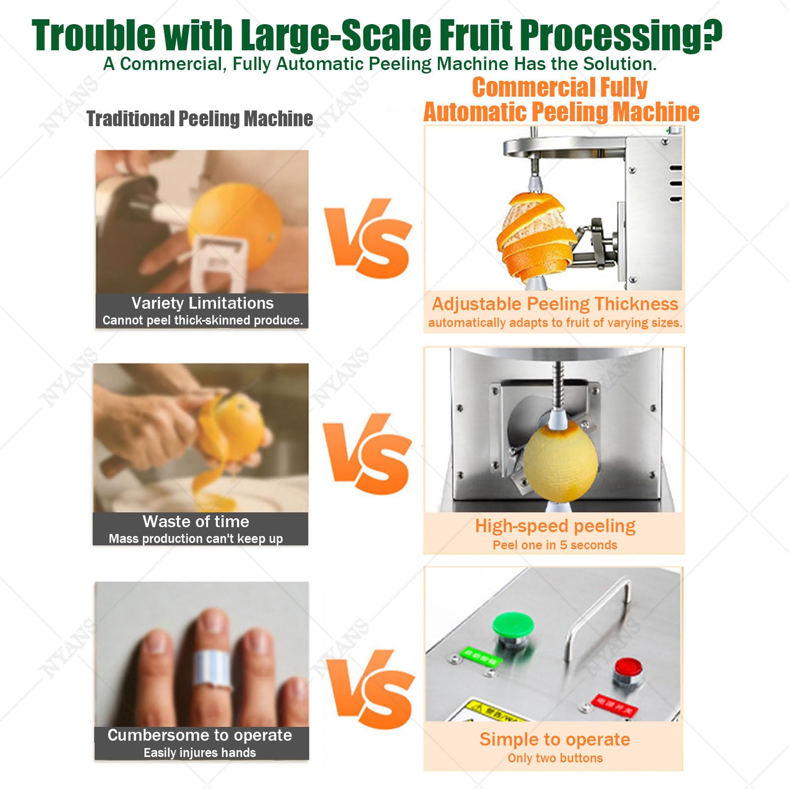 NYANS Pelapatate Professionale per Frutta, Pelapatate per Arance e Limoni in Acciaio Inox, Spessore e Altezza Regolabili, Elevata Produttività per Cucine di Ristoranti