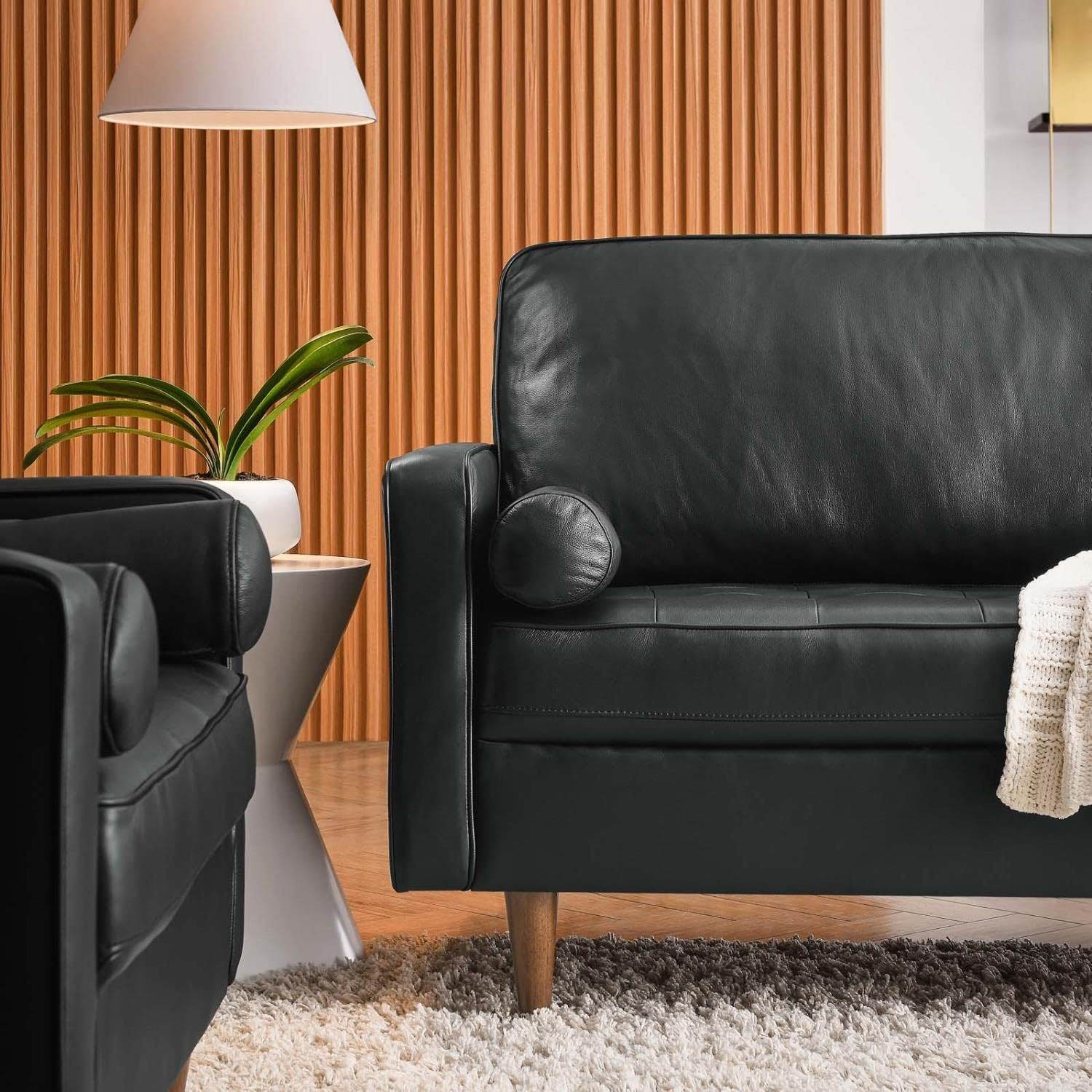 Modway Valour 88" Modern Style Leather and Dense Foam Sofa in Black Finish