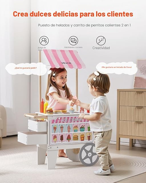 Foto 2 de 8 de VEVOR Carrito de Helados, Más de 20 Accesorios, Juego de Simulación de Heladería, Cocina