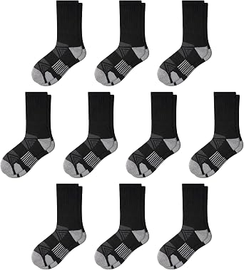 Comfoex Boys Sport Crew Socks For Kids 4-7 7-10 Years Old Athletic Calf Long Socks With Cushioned Sole 10 Pairs
