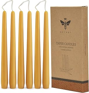 Natural Beeswax Taper Candles 10"- Beeswax Candles Set 6 Pack, Yellow
