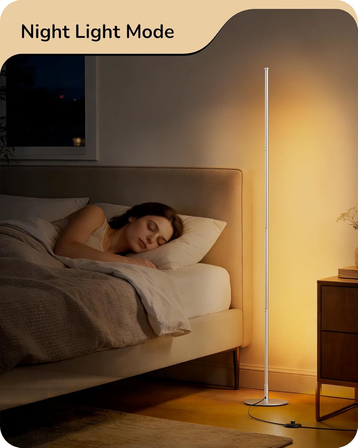 EDISHINE Dimmable Floor Lamp, 59.8" Standing Lamp with 3 Height Settings, Adjustable Color Temperature, Remote Control, Foot Switch, Slim Floor Lamps for Living Room, Sliver