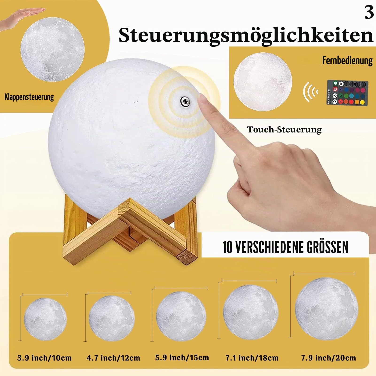 Personalisiertes Mondlampe, Benutzerdefiniertes Mondlicht mit Foto und Text, 16 RGB-Farben 3D-Mondlampe Personalisierter Ständer, Mondnachtlicht für Kinder, Erntedankfest, Weihnachten - 20CM