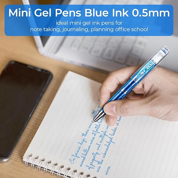 M&G Mini Gel Pens, Blue Ink Gel Pen Fine Point 0.5mm, Roller Ball Gel Pens Smooth Writing with Anti-Slip Grip & Plug-In Cover for Office Supplies School Women Men (12 Pack)