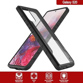 Punkcase Galaxy S20 Case [Armor Stealth Series] Ultra Thin & Protective Military Grade Multilayer Cover W/Aluminum Frame [Clear Back] Ultimate Drop Protection for Your S20 (6.2) (2020) (Black)