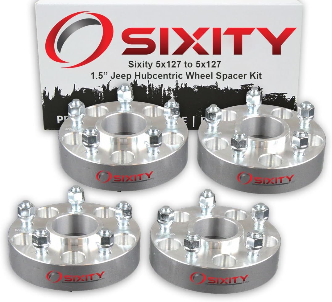 Sixity Auto 4 pc 1.5" 5x127 Wheel Spacers compatible with Jeep Grand Cherokee Wrangler Commander 1/2-20tpi 1.25in Hubcentric