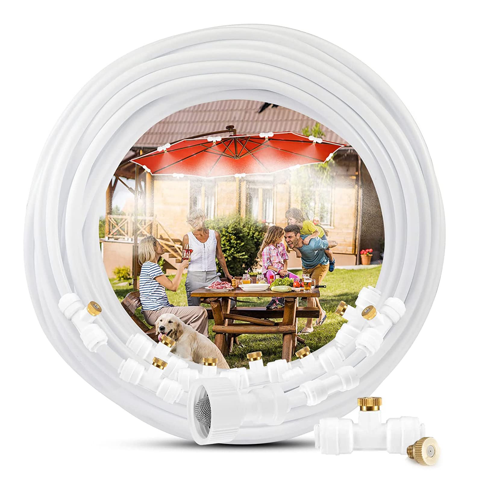 LUOZIQINX Misting Cooling System, Outdoor Spray Mist Cooling Irrigation System, Misting Line for Patio Garden Greenhouse,White,15m/49.2ft