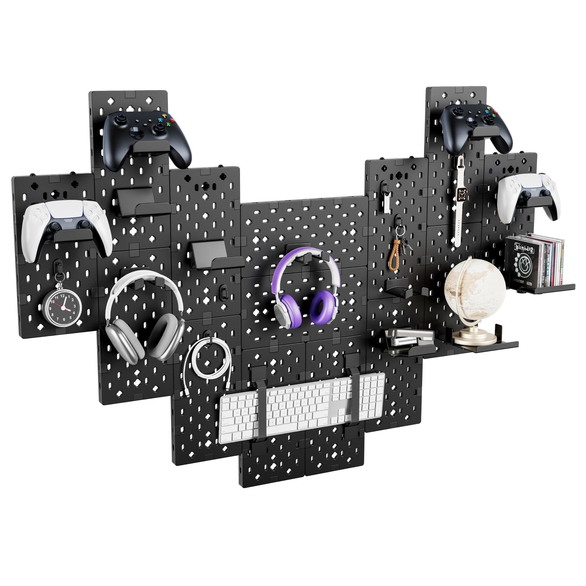 PEGZONE Controller and Headphone Holder Wall Mount Modular Gaming Pegboard with Accessories Controller Stand for Xbox PS5 PS4