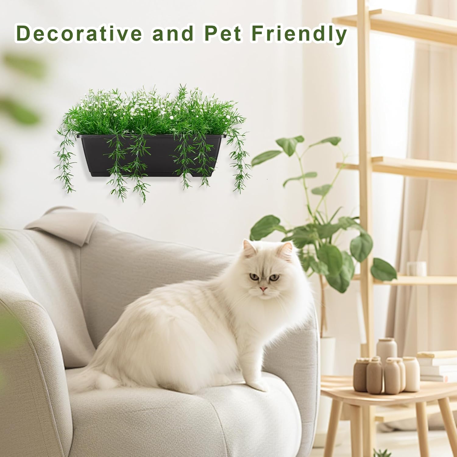 Artificial Baby Breath Fake Plants Indoor for Farmhouse Home Decor, Fake Potted Plants in Plastic Rectangular Pots for Table Centerpiece for Bathroom Office Living Room Shelf Laundry Decor, White