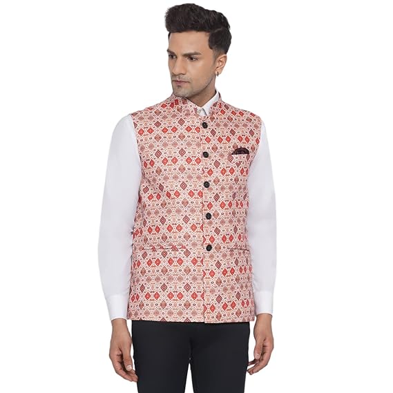 Men's Cotton Printed Nehru Jacket (VP007320)