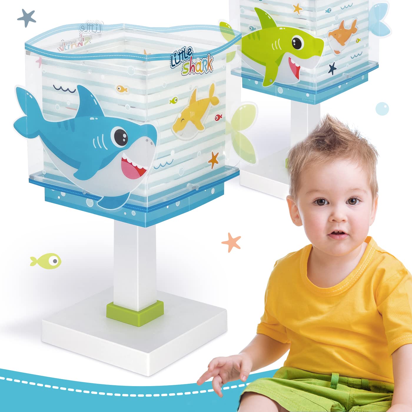 Dalber Kinder Tischlampe Nachttischlampe kinderzimmer Little Shark Haie Tiere, Kinderzimmer, Nachttischlampe, 63471, E14