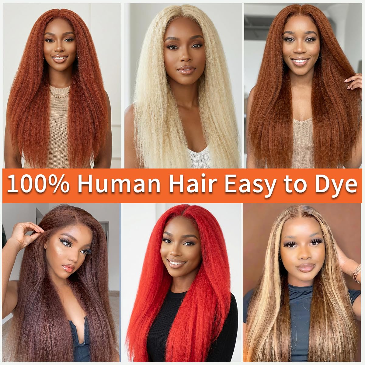 613 Bundles Human Hair Kinkystraight Yaki Straight Human Hair Bundles Blonde Kinky Straight Bundles 100% Unprocessed Brazilian Virgin for Black Women Extension 12 Inch