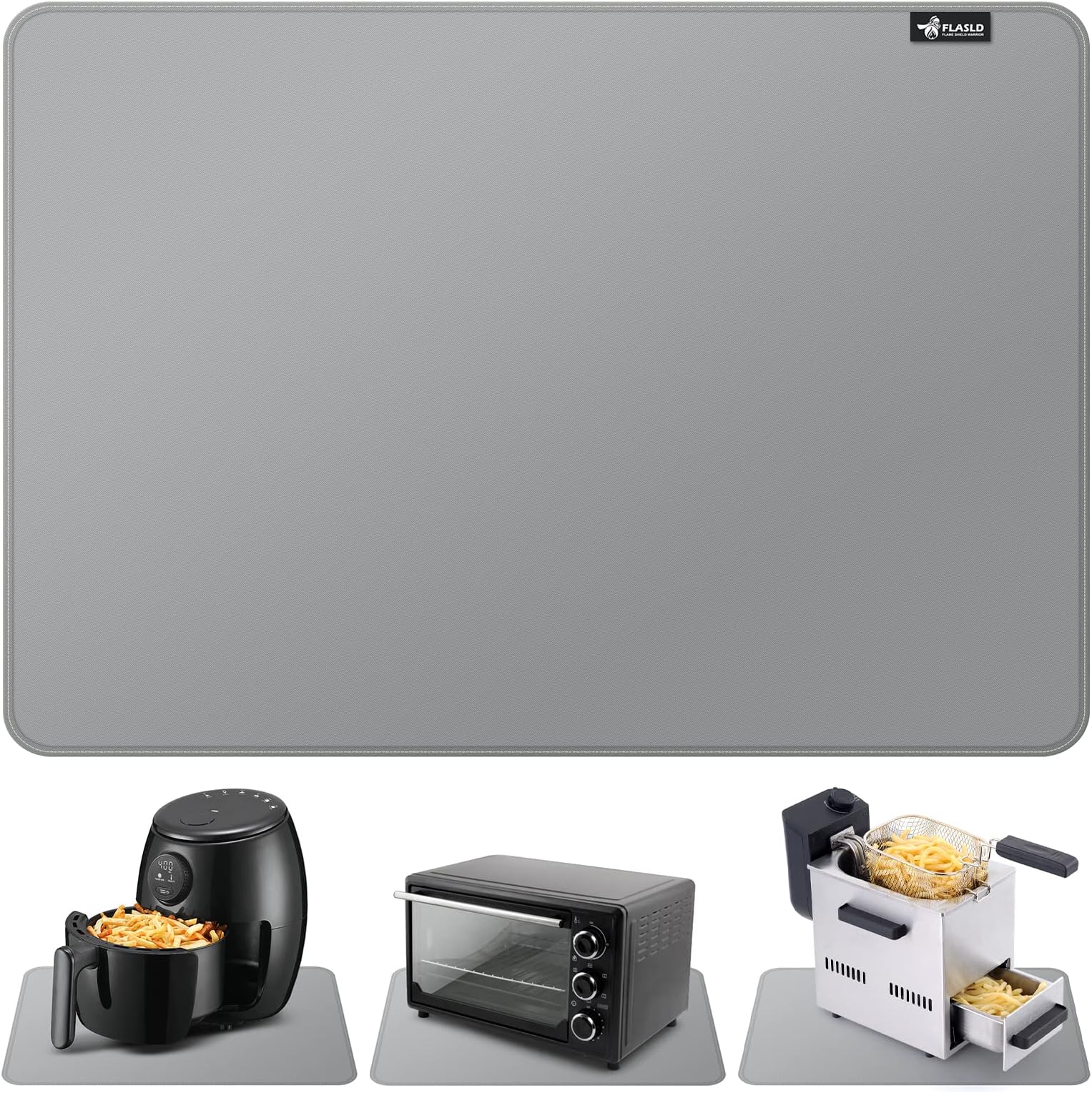 FLASLD Heat Resistant Mat for Air Fryer Site on, Fireproof Silicone Mats for Kitchen Counter, Countertop Protector, No-slip and Waterproof (16"X24", Gray)