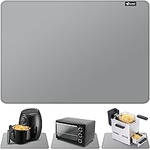 FLASLD Heat Resistant Air Fryer Mat, Silicone Fire Retardant Kitchen Counter Mat, Counter Protector, Non-Slip and Waterproof 12 x 18 inch, Grey
