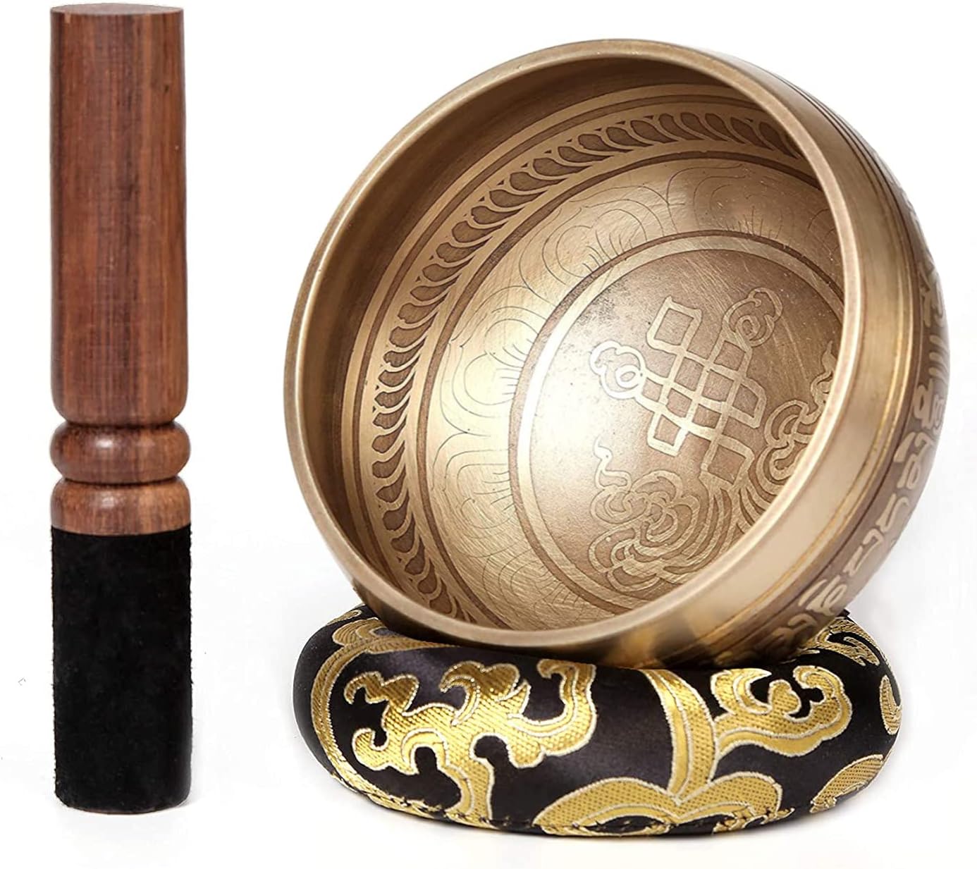 Biggo Tibetan Singing Bowl Set- 4Inch Perfect resonance Meditation Yoga & Chakra Healing Handmade Bowl - With Mallet & Silk Cushion. Perfect Giftโฆ