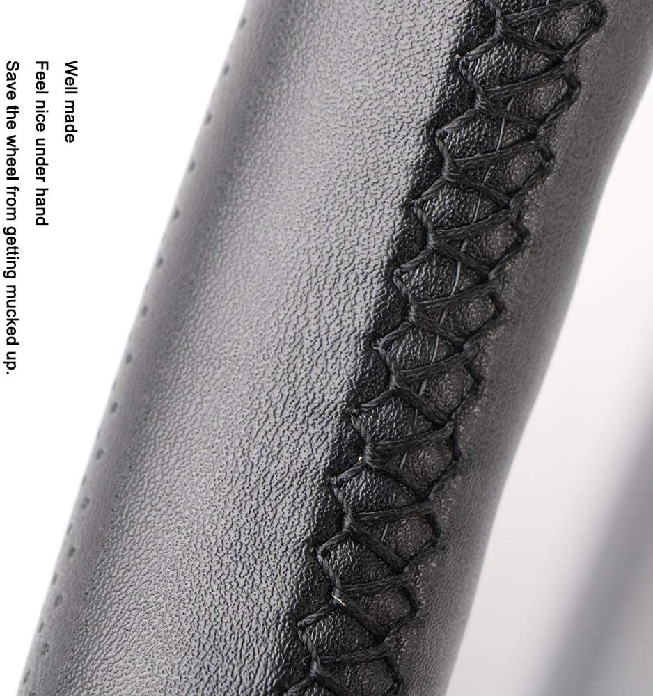 Genuine Leather 15.5 Inch Large Car Steering Wheel Cover with Needle Thread for Buick GL8 SUVS Trucks Etc.Black